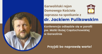 Plakat o spotkaniu z Jackiem Pulikowskim w Garwolinie