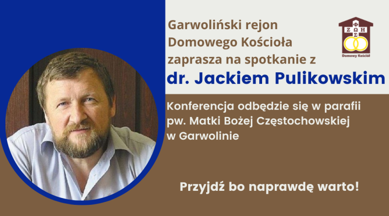 Plakat o spotkaniu z Jackiem Pulikowskim w Garwolinie