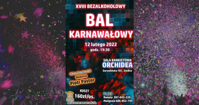 Plakat zaproszenie na 18 bezalkoholowy bal karnawałowy w Siedlcach