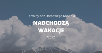 zdjęcie chmur nad górami z napisem Terminy oaz Domowego Kościoła, nadchodzą wakacje '2022