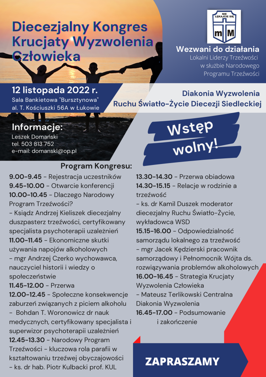 Zaproszenie na Kongres KWC 12 listopada 2022 w sali bankietowej "Bursztynowa" w Łukowie g. 9.00